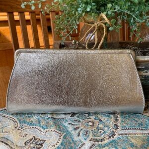 Vintage Silver Metallic Patent Leather Clutch Bag 1950’s